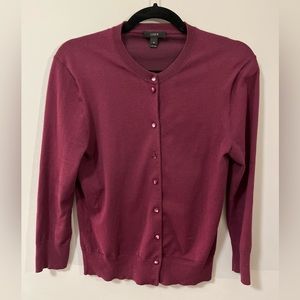 J. Crew EUC Jackie wool/nylon 3/4 sleeve crew neck cardigan. Burgundy. Size M